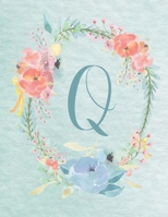 Notebook 8.5x11 - Letter Q - Light Blue and Pink Floral Design: College-ruled, lined format exercise book, Personalized with Initials. 1676936599 Book Cover