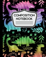 Composition Notebook: Water Rainbow Colorful Dinosaurs on Black Background for Boys 7.5" X 9.24" - 110 Wide Ruled 1687070261 Book Cover