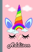 Addison: Personalized Unicorn Sketchbook For Girls With Pink Name: Addison: Personalized Unicorn Sketchbook For Girls With Pink Name Doodle, Sketch, Create! 1679797085 Book Cover