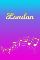 London: Sheet Music Note Manuscript Notebook Paper - Pink Blue Gold Personalized Letter L Initial Custom First Name Cover - Musician Composer Instrument Composition Book - 12 Staves a Page Staff Line  1706721951 Book Cover