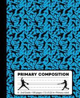 Primary Composition: Softball Player Blue Marble Composition Book for Girls K-2. Sports baseball notebook handwriting paper. Primary ruled 1724590065 Book Cover