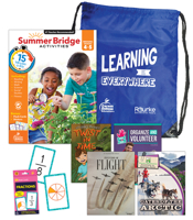 Summer Bridge Activities 4-5 Bundle, Ages 9-10, Math, Language Arts, and Science Summer Learning 5th Grade Workbooks All Subjects, Division Math Flash Cards, Children's Books, and Drawstring Bag 1483869407 Book Cover