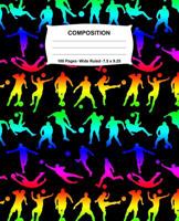 Composition Notebook: Soccer Rainbow Neon Notebook Wide Ruled 100 Pages 7.5 x 9.25 1073196763 Book Cover