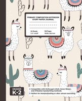 Primary Composition Notebook Story Paper Journal: Handwriting & Drawing Sheets for Kindergarten to 2nd Grade Elementary Students, Picture Space & Dashed Midline Page, Llamas 1712596004 Book Cover