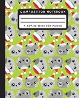 Composition Notebook: Cute Christmas Cat Wide Ruled Notebook Santa Hat Kitty Lined School Journal 100 Pages 7.5 x 9.25 Green 1708520813 Book Cover