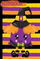 Notebook: Halloween Decorations/Kawaii WITCH Books Cool Novelty Gifts/Purple Black Orange/Writing Daily Journal/College Ruled Lined Cream Paper/For School Children Kids Girls Teens Women/Back To Schoo 1695381564 Book Cover