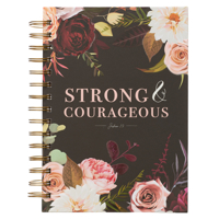 Christian Art Gifts Journal w/Scripture Strong And Courageous Joshua 1:9 Bible Verse Rose Floral 192 Ruled Pages, Large Hardcover Notebook, Wire Bound 1642729353 Book Cover