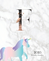 2020 Weekly Planner: Magical Unicorn Planner Monogram With Initial "F" on Luxury Gray Marble 1711389978 Book Cover