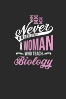 Never Underestimate A Woman Who Teach Biology: Dotted Bullet Notebook (6 x 9 - 120 pages) Teachers Notebook for Daily Journal, Diary, and Gift 1674250444 Book Cover