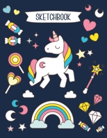 Sketchbook: Sketching, Drawing and Doodling - Blank Pages with Spaces for Topics  - Cute and Kawaii Unicorn Cover for Girls 1671830717 Book Cover