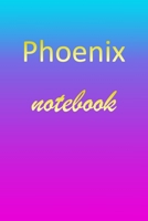 Phoenix: Blank Notebook Wide Ruled Lined Paper Notepad Writing Pad Practice Journal Custom Personalized First Name Initial P Blue Purple Gold Taking Class Notes, Homework, Studying School Homeschool & 167087771X Book Cover