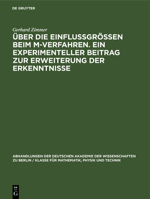 Über die Einflussgrössen beim M-Verfahren. Ein experimenteller Beitrag zur Erweiterung der Erkenntnisse 3112648773 Book Cover