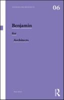 Benjamin for Architects 0415558158 Book Cover