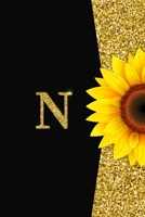 N: Pretty monogram journal with initial letter N Wide Lined notebook / Diary for Girls and Women who love Sunflower flowers and Glitter with a nice belong to page║ glossy cover size 6X9 B083XVDWQD Book Cover