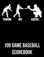 Throw. Hit. Catch.: 100 Game Baseball Scorebook 1093644419 Book Cover