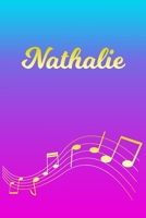 Nathalie: Sheet Music Note Manuscript Notebook Paper - Pink Blue Gold Personalized Letter N Initial Custom First Name Cover - Musician Composer Instrument Composition Book - 12 Staves a Page Staff Lin 1706826613 Book Cover