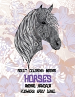 Adult Coloring Books Flowers Easy Level - Animal Mandala - Horses B09CRTR4KQ Book Cover