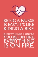 BEING A NURSE IS EASY. IT'S LIKE RIDING A BIKE. EXCEPT THE BIKE IS ON FIRE. YOU'RE ON FIRE. EVERYTHING IS ON FIRE.: Funny Nursing Meme Dot Grid Journal * 6" x 9" 100 pages 1710368357 Book Cover