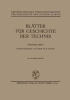 Blatter Fur Geschichte Der Technik 3709123488 Book Cover