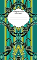 Composition Notebook: Leaping Leopards damask, green and teal 5" x 8" 75 page small composition book, wide ruled 1088774091 Book Cover