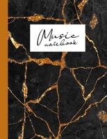 Music notebook: wide staff manuscript paper | 8.5x11 | 120 pages | 8 staves per page | easy to write on | pitch black marble stone cover with shimmery ... perfect for students, musicians and composers 169622974X Book Cover