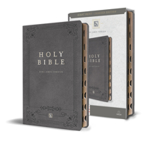 KJV Holy Bible, Giant Print Large format, Gray Premium Imitation Leather with Ri bbon Marker, Red Letter, and Thumb Index B0CRYPD4GM Book Cover