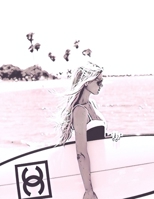 Vintage Chanel Blonde Surfer Babe in Light Pink: Blank Composition Notebook 8.5 X 11, 118 Dot Grid Pages 1706224370 Book Cover