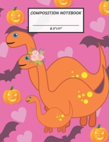 Composition Notebook: Halloween Theme Dinosaur Family, Dad Mom Child, Bat, Pumpkin, Heart, Wide Ruled paper Notebook, Notes Taking, Basic Lines Journal,8.5x11,100 Pages, For Boys, Girls, Kids, Teens,  1692666134 Book Cover