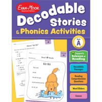 Evan-Moor Decodable Stories and Phonics Activities, Level A, Grades K-1, Science of Reading-Aligned Phonics Workbook, 12 Decodable Stories, Word Family Practice, Games, and Comprehension Activities 1645144259 Book Cover