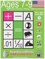 Grade 3, Ages 7-9 Math, Reading, Writing Practice Workbook - Vol1, 3000 Questions: American Content with Answer Keys, Timing and Scoring, Helpful Hints B08MVMV37B Book Cover