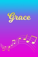 Grace: Sheet Music Note Manuscript Notebook Paper Pink Blue Gold Personalized Letter G Initial Custom First Name Cover Musician Composer Instrument Composition Book 12 Staves a Page Staff Line Notepad 1706630786 Book Cover