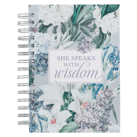 Christian Art Gifts Journal w/Scripture She Speaks with Wisdom Proverbs 31:26 Bible Verse Blue Floral 192 Ruled Pages, Large Hardcover Notebook, Wire Bound 1639522646 Book Cover
