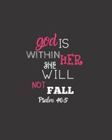 God is Within Her She Will Not Fall Psalm 46: 5: Large Inspirational Notebook for Composition, Work, School and Personal Use Black with Pink and White Lettering 1072691191 Book Cover
