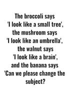 The broccoli says 'I look like a small tree', the mushroom says 'I look like an umbrella', the walnut says 'I look like a brain', and the banana says ... Idea For Finance Worker - 110 Pages 1651392455 Book Cover
