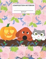 Composition Notebook: Halloween Pumpkin Jack O Lantern Dog Cat Flower, Wide Ruled paper Notebook, Notes Taking, Basic Lines Journal,8.5x11,100 Pages, For Boys, Girls, Kids, Teens, Home, Primary, Eleme 1692666290 Book Cover