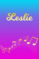 Leslie: Sheet Music Note Manuscript Notebook Paper - Pink Blue Gold Personalized Letter L Initial Custom First Name Cover - Musician Composer Instrument Composition Book - 12 Staves a Page Staff Line  1706713355 Book Cover