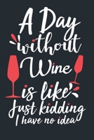 A Day Without Wine Is Like Just Kidding I Have No Idea: Blank Lined Notebook: Wine Lovers Gift Journal 6x9 - 110 Blank Pages - Plain White Paper - Soft Cover Book 1701910039 Book Cover