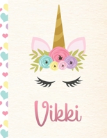 Vikki: Personalized Unicorn Journal For Girls - 8.5x11 110 Pages Notebook/Diary With Pink Name 1702389294 Book Cover