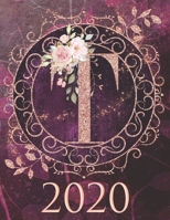 2020 Weekly Planner - Monogram Initial T: 12-Month Large Print Rose Gold Glitter Purple Letter-Sized A4 Schedule Organizer by 52 Week Cornell Notes Monthly Calendar Designed in USA floral purple scrol 1651068534 Book Cover