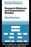 Research Methods and Organization Studies (Contemporary Social Research) 0415084040 Book Cover