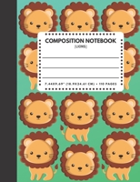 Composition Notebook Lions: Zoo / Wild / Farm Animals Book Cover Green Color 7.44"x9.69" 110 Pages Extra Wide Ruled Paper School Supplies (Animals Composition Book) 1088816711 Book Cover