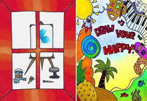 DRAW YOUR HAPPY: A Prompted Sketch Book, Featuring Drawings by Alyza LeBlanc 1737306506 Book Cover