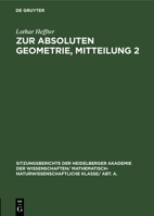 Zur absoluten Geometrie, Mitteilung 2 3111188000 Book Cover