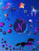 Starry Unicorns Notebook Monogram Series N : College Ruled Composition Notebook in 7. 44 X 9. 69 for Note Taking, Journaling and Essays 1796540285 Book Cover