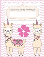 Draw And Write Notebook: Pink Llamas Story Paper Notebook For Kids, Story Space & Dotted Mid-Line Notebook, Black & White Blank Handwriting & Sketch Notebook For Primary, Kindergarten, K-3rd 1676797785 Book Cover