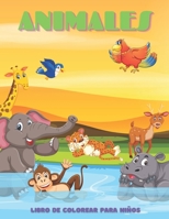 ANIMALES - Libro De Colorear Para Niños: ANIMALES MARINOS, ANIMALES DE GRANJA, ANIMALES DE LA SELVA, ANIMALES DEL BOSQUE Y ANIMALES DEL CIRCO B08KMPH8N7 Book Cover