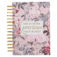 Christian Art Gifts Journal w/Scripture More Precious Than Rubies Proverbs 31:10 Bible Verse Pink Floral, 192 Ruled Pages, Large Hardcover Notebook, Wire Bound 1639522638 Book Cover
