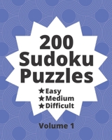 200 Sudoku Puzzles Easy Medium Difficult Volume 1: 200 Fun Puzzles at Three Progressively Difficult Levels to Provide a Break from the Pressures of ... Puzzles from Easy to Difficult Levels) 1703499387 Book Cover
