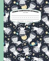 Primary Composition Notebook Story Paper: Picture Space And Dashed Midline | Grades K-2 School Exercise Book | 120 Story Pages | Starry Galaxy - Green (Cats In Outer Space Journal Series) 1717993788 Book Cover