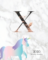2020 Weekly Planner: Magical Unicorn Planner Monogram With Initial "X" on Luxury Gray Marble 1711391530 Book Cover